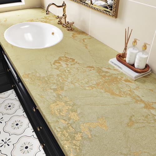 Wallercity Luxury Beige/Gold Marble Contact Paper for Cabinets Countertops Golden Peel and Stick Countertops Vinyl Wrap Waterproof Self Adhesive Marble Wallpaper for Kitchen Table Shelf 15.8''x78.7''