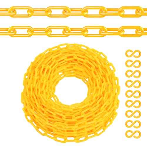 Plastic Chain, 220 FT Yellow Plastic Chain Links, Durable Plastic Safety Chain Barrier with 40 Hooks for Crowd Control, Private Property, Parking Lots, Driveways, Queue Line and Construction Sites
