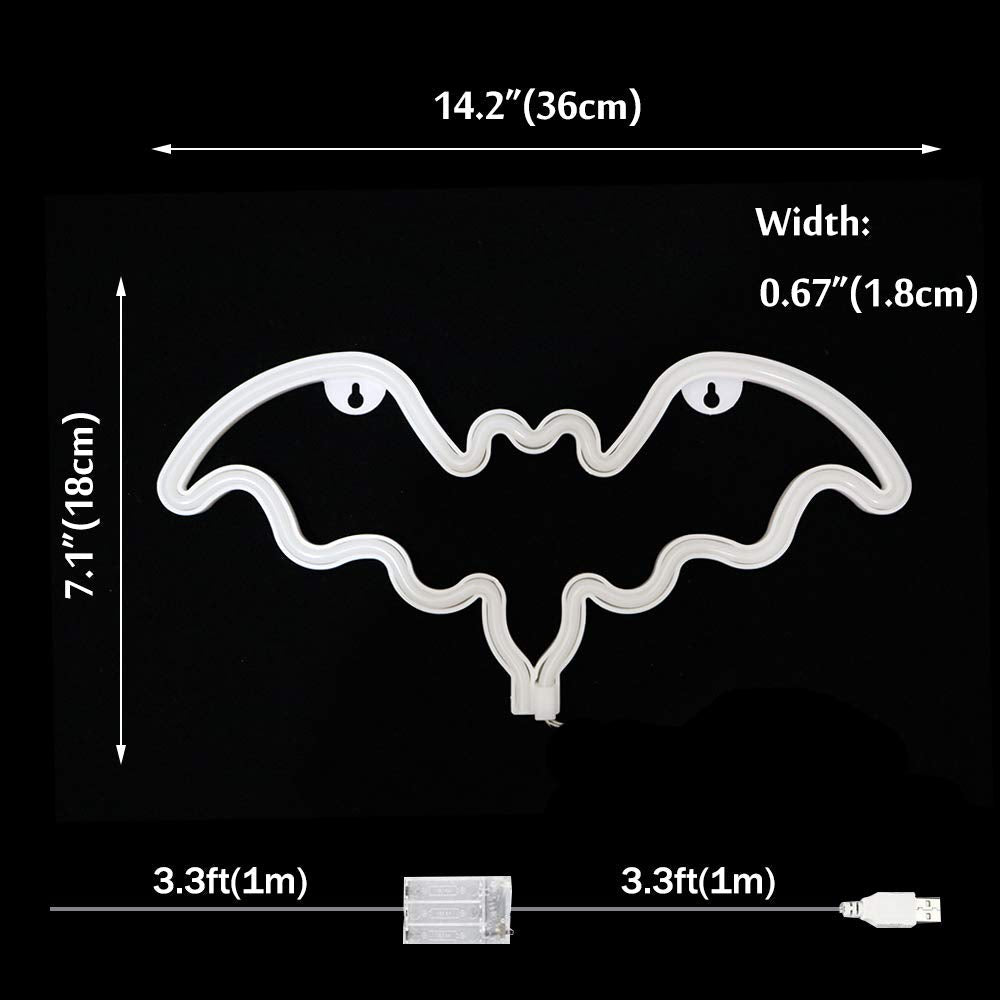 Vicila LED Neon Bat Signs Halloween Decor, Purple Bat Shape Neon Lights Gothic Battery Operated Desk Table Lamp for Bedroom, Bar, Wall, Coffin Decor-Bat(Purple)