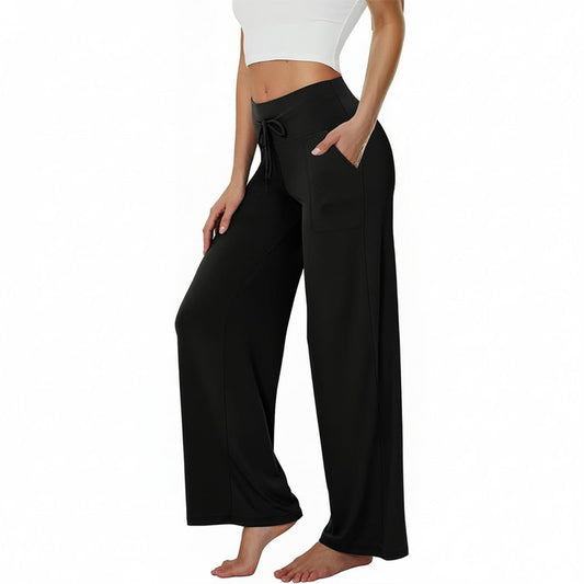TNNZEET Women's Wide Leg Pants with Pockets - Casual Loose Yoga Trouser Pants Sweatpants Palazzo Lounge Pajama Pants