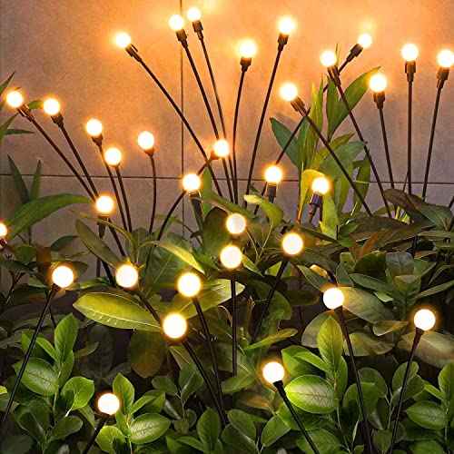 Solar Garden Lights,Solar Firefly Lights,8 Pack 64 Heads Solar Lights Outdoor Decorative,Sway by Wind, High Flexibility Iron Wire & Heavy Bulb Base,Yard Patio Pathway Lawn