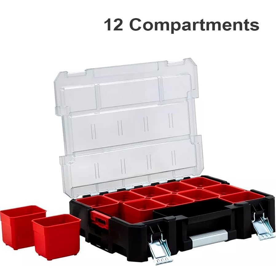 Deep Tray Organizer Box – Heavy-Duty Tool Storage Case with 15 Removable Cups – Hardware, Plumbing, Electrical Connector Container for Garage, Jobsite, or Workshop