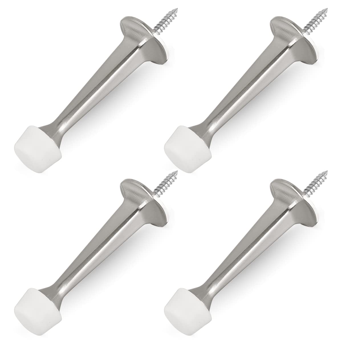 HOMOTEK 4 Pack Heavy Duty Solid Rigid Door Stop with Soft Rubber Tip, Zinc Die Cast Door Stopper Protect Wall & Door, Satin Nickel