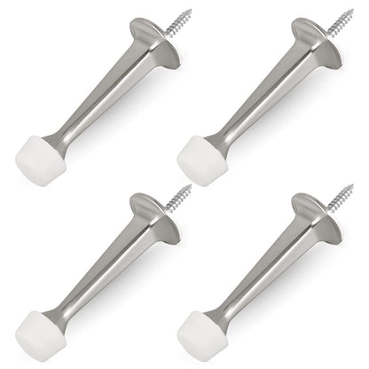 HOMOTEK 4 Pack Heavy Duty Solid Rigid Door Stop with Soft Rubber Tip, Zinc Die Cast Door Stopper Protect Wall & Door, Satin Nickel