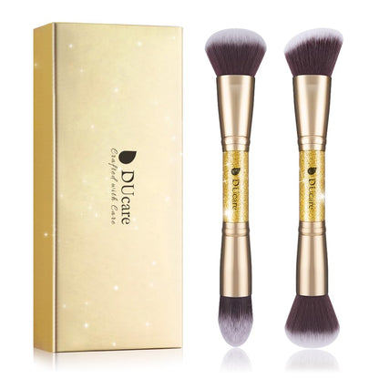 DUcare Foundation Brush Contour Bronzer Makeup Brush Double Ended Self Tanner Brush Sculpting Brush for Blending Liquid Powder Concealer Cream Cosmetics Blush Buffe