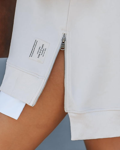 CHICME BEST SHOPPING DEALS Women Oversized Sweatshirt Zipper Slit Long Sleeve Pullover Top Fall Outfits Apricot-M