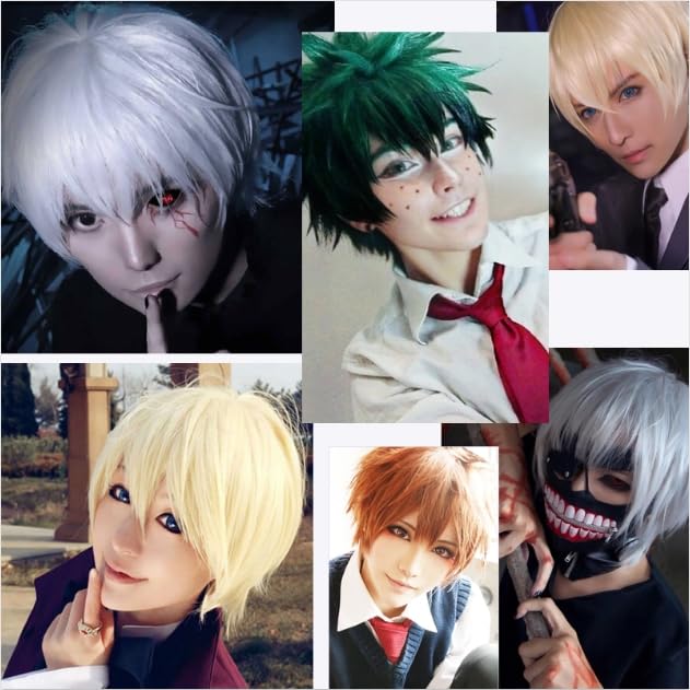 S-noilite Women Mens Short Cosplay Wig Fluffy Straight Synthetic Hair Wigs Man Male Short Red Wig Anime Cosplay Party Costume Wig