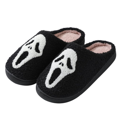 V OPXIN Halloween Slippers for Women Men Pumpkin Spooky Ghost Slippers Cozy Plush Warm Slip-on House Slippers Shoes for Indoor Outdoor Halloween Gifts
