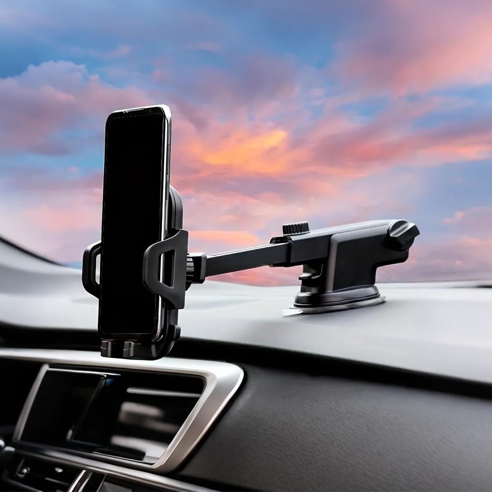 3-in-1 Car Phone Holder, Strongest Suction and Stable Clamp Arm, 360° Adjustable Cell Phone Holders for Car Dashboard Air Vent Windshield, Fits Smartphones (Black)