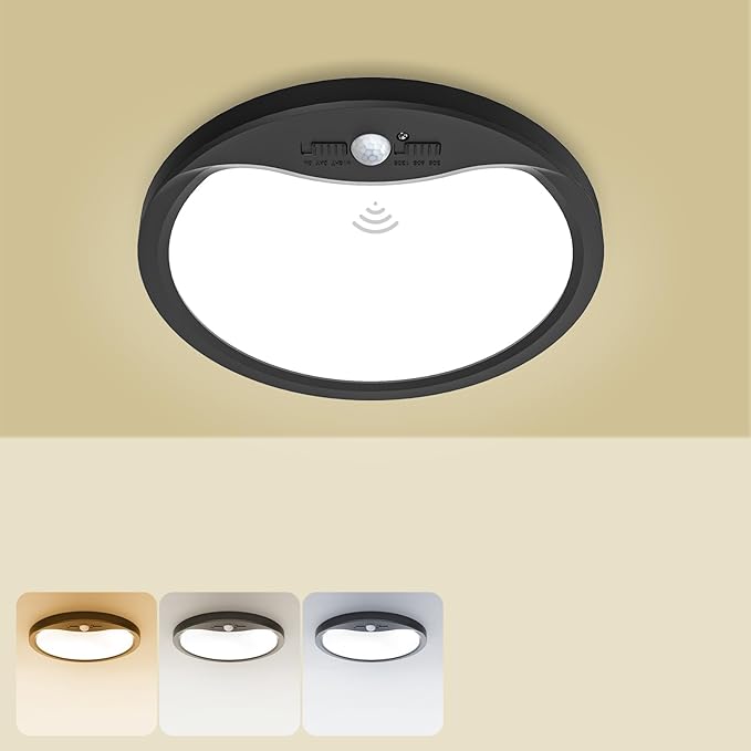 zemty 7inch 15W Motion Sensor Ceiling Light Wired, 3 Sensing Modes Motion Activated Closet Lights Black, 3000K/4000K/6500K Waterproof LED Ceiling Lamp for Pantry Closet Shower Hallway-1Pack