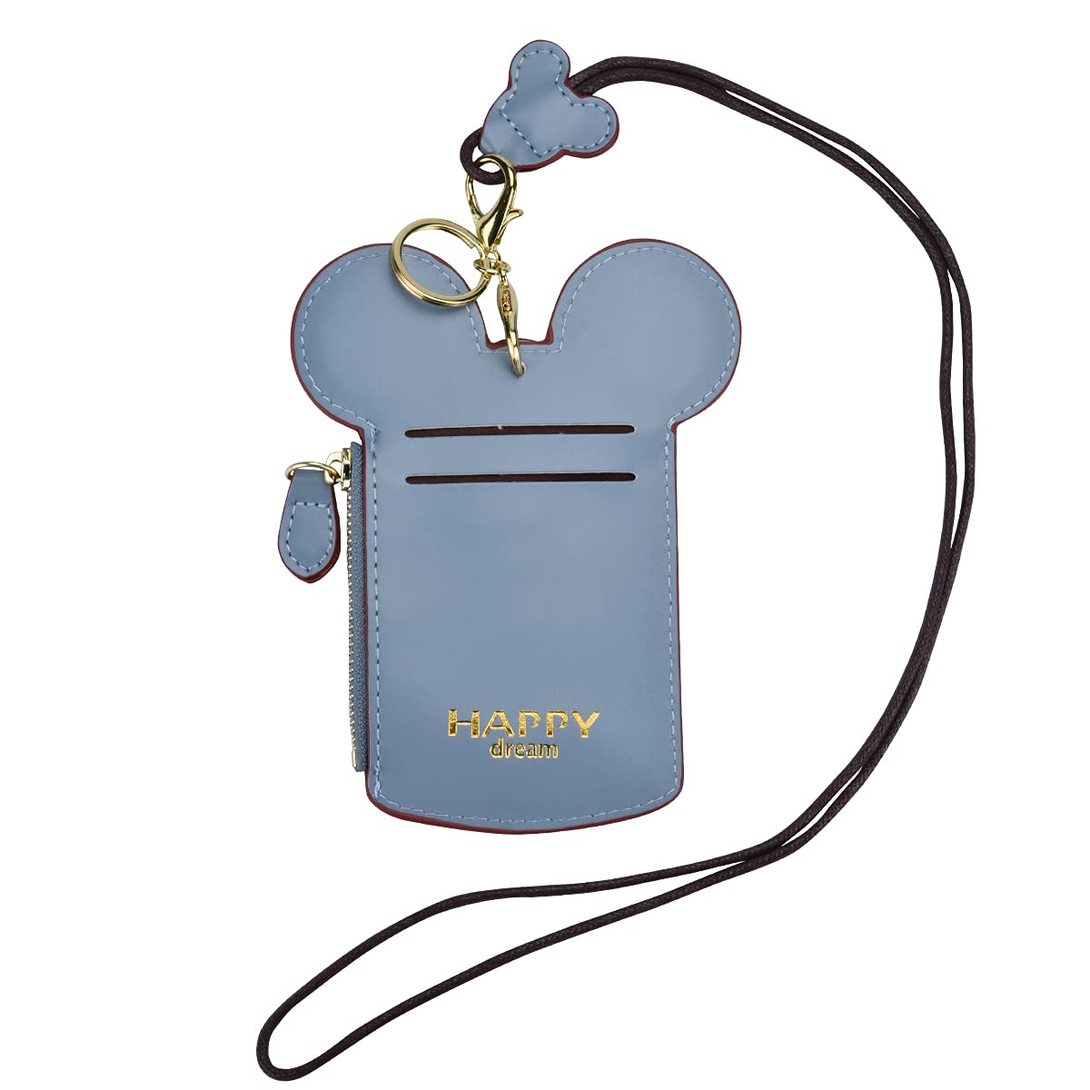 BUUFAN Chic Cute Travel PU Leather Student ID Card Holder Lanyard Neck Pouch Bag With Coin Wallet Purse for Students Women Kids Teens Girls (Blue)