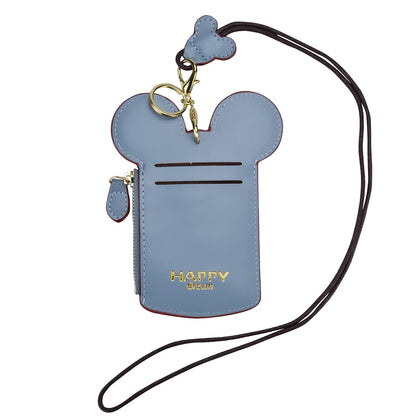 BUUFAN Chic Cute Travel PU Leather Student ID Card Holder Lanyard Neck Pouch Bag With Coin Wallet Purse for Students Women Kids Teens Girls (Blue)