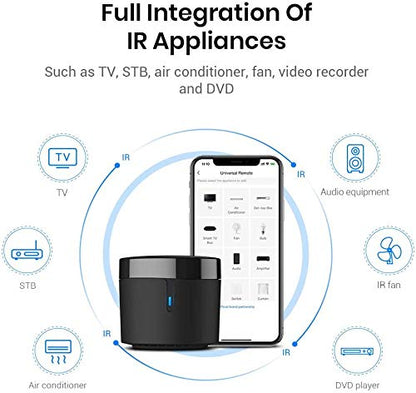 Broadlink RM5plus Universal Infrared Remote, Voice Control with Alexa & Google Assistant, Wi-Fi Smart Home Remote for TV, AC, Fans, All-in-One Smart Hub with Scene & Timer, 2.4GHz Wi-Fi Only