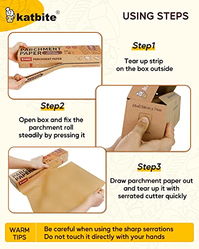 Katbite Parchment Paper Heavy Duty Unbleached Baking Parchment Roll, 38CM x 74M, Non Stick Baking Paper Roll for Baking, Cooking, Freezing, for Oven, Kitchen, Air Fryer, Freezer, Pastry