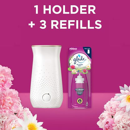 Glade Sense & Spray Holder and Refills, Motion Activated Automatic Room Spray and Odour Eliminator for Home, Relaxing Zen, 1 Holder and 3 Refills (3 x 18ml)