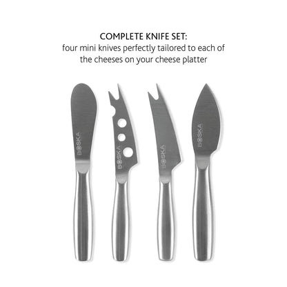BOSKA Stainless Steel Cheese 4 Knife Set - Mini Copenhagen Knives For All Types of Cheese - Silver Non-Stick - Dishwasher Safe - For Kitchen Cooking