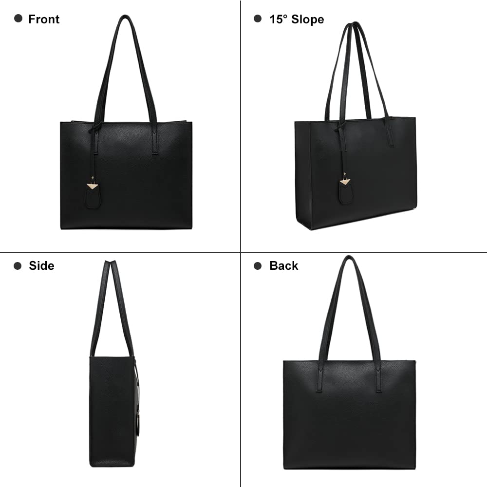 MORGLOVE Women's Tote Bag Large Handbag Soft Leather Simple Shoulder Bag with Zipper for School Work Leisure (A-Black)