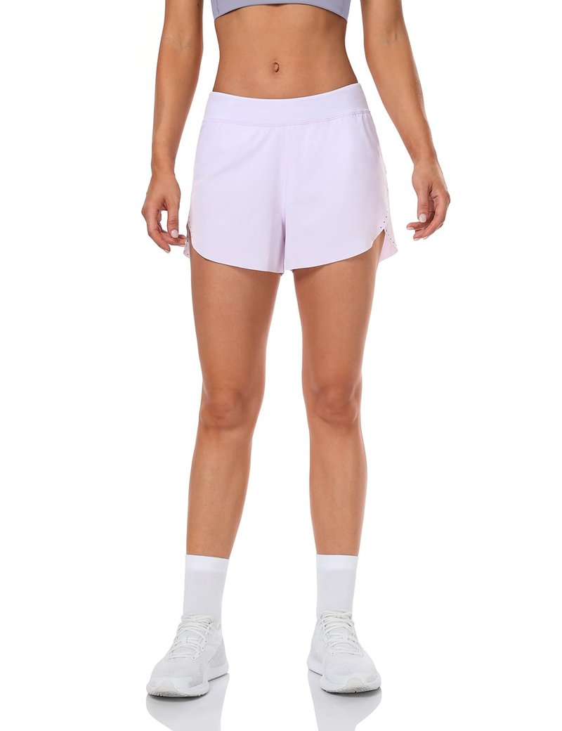 HeyNuts My Pace Running Shorts for Women, Mid Waisted Reflective Athletic Shorts Lined Workout Shorts 3" Black M(8/10)