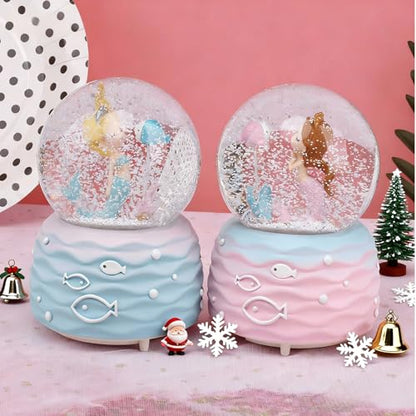 Snow Globes,Mermaid Snowglobes with Musical,LED Lights, Gifts for Little Girls,Birthday Christmas Festival Gift for 5-12 Year Old Girls (Pink)