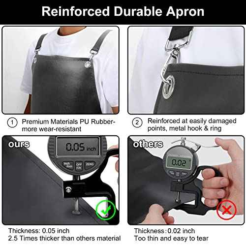 Waterproof Rubber Apron, 43" Anti-Tear Heavy Duty Vinyl Adjustable Thicker Cross Back Dishwasher Apron for Restaurant Dishwashing, Butcher, Lab Work, Dog Grooming Black