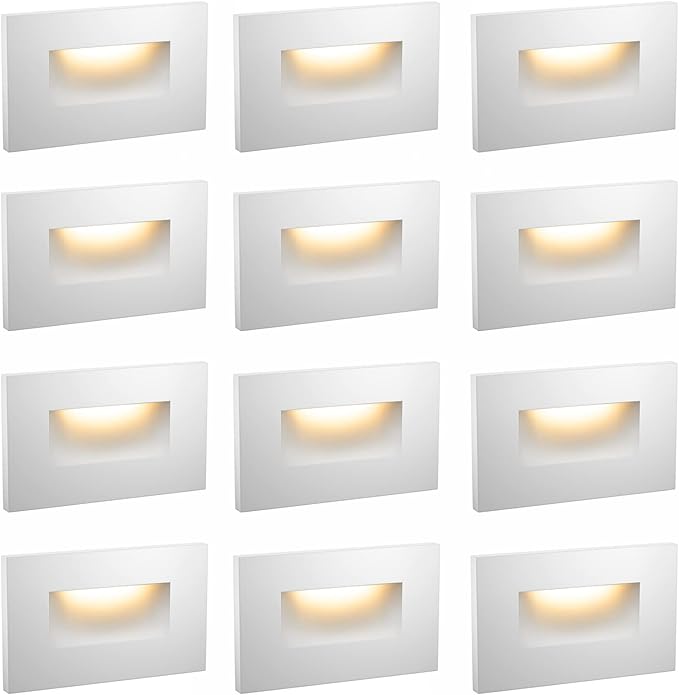 Step Lights Outdoor 6 Pack Classic, 120V 3CCT Selectable Stair Lights Indoor, Waterproof LED Deck Decor Hardwired Dimmable, White Finish Aluminum Outdoor Lighting, ETL Wet Rated