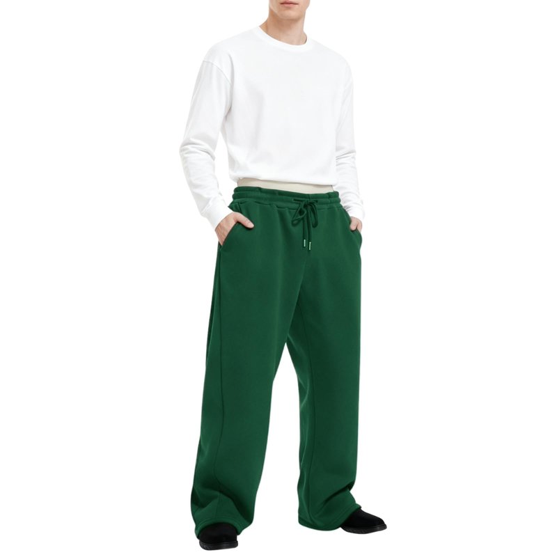 Baggy Sweatpants Men Wide Leg Sweat Pants Mens Clothing Casual Athletic Workout Straight Leg Open Bottom Sweatpants Fleece Lined Jogger with Pockets Fall Winter Clothes Green