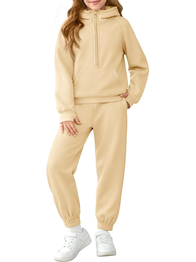 Girls 2 Piece Outfits Sweatsuit Kids Fleece Half Zip Hoodies Sweatshirt and Sweatpants Set with Pockets