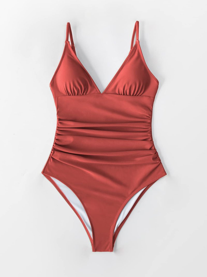 CUPSHE Women's One Piece Swimsuit Tummy Control V Neck Bathing Suits XS Red