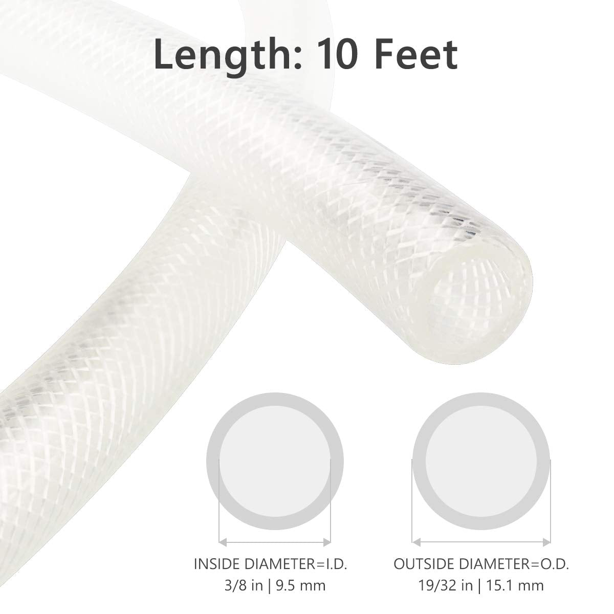 3/8" ID x 10 Ft High Pressure Braided Clear PVC Vinyl Tubing Flexible Vinyl Tube, Heavy Duty Reinforced Vinyl Hose Tubing, BPA Free and Non Toxic