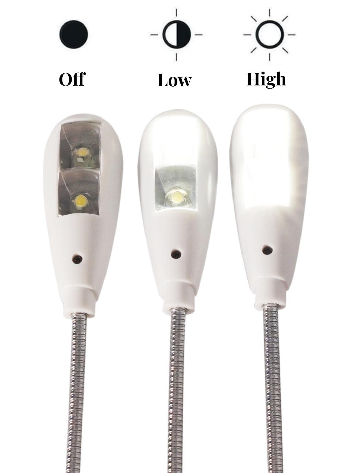 LED USB Reading Lamp Light with 2-Brightness Dimmable Setting, Flexible Gooseneck USB Light for Notebook Laptop Keyboard, Powerbank(On/Off Switch, 1 White+1 Mini USB Light)
