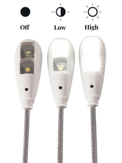 LED USB Reading Lamp Light with 2-Brightness Dimmable Setting, Flexible Gooseneck USB Light for Notebook Laptop Keyboard, Powerbank(On/Off Switch, 1 White+1 Mini USB Light)