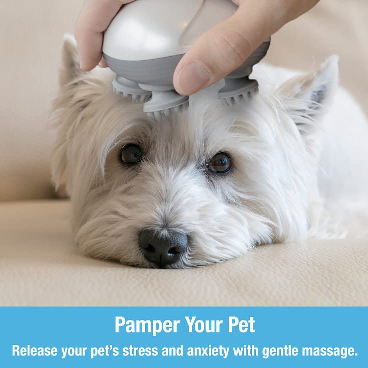 Handheld Pet Massager for Dogs and Cats by Tilcare - Electric Massage Tool - Head and Back Scratcher for Relieving Tension with Four Rotating Massage Heads