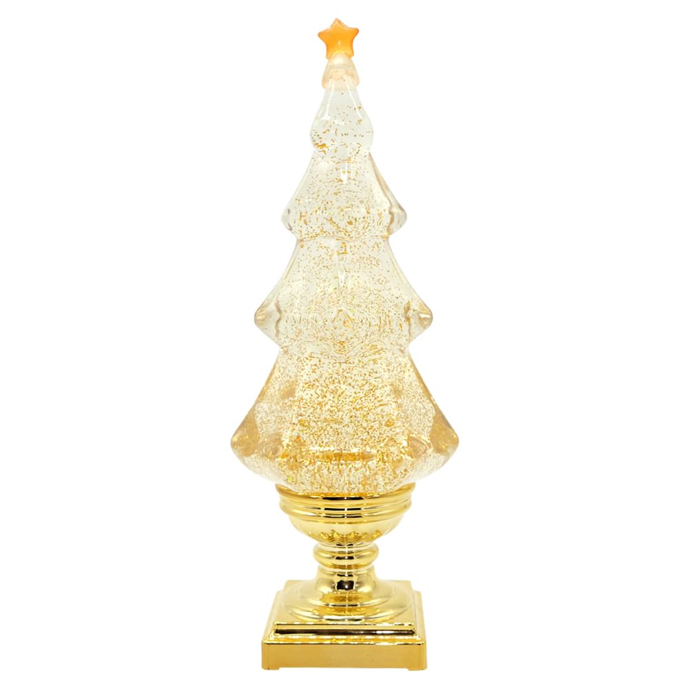 DRomance LED Light Up Musical Snow Globe Christmas Tree, 14 Inch Tall Singing Snow Globe Christmas Tree Shaped with Pedestal