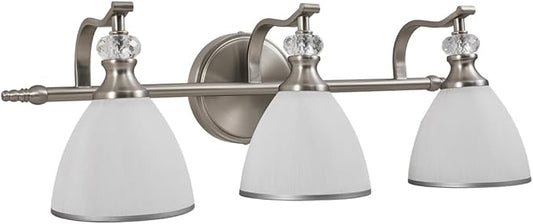 ANDY STAR Bathroom Light Fixture, 3-Light Bathroom Vanity Light Brushed Nickel, Vintage Wall Sconce with Hand-Painted Frosted Lampshade, Wall Lamp in Silver Finish for Bedroom, Living Room, Restroom