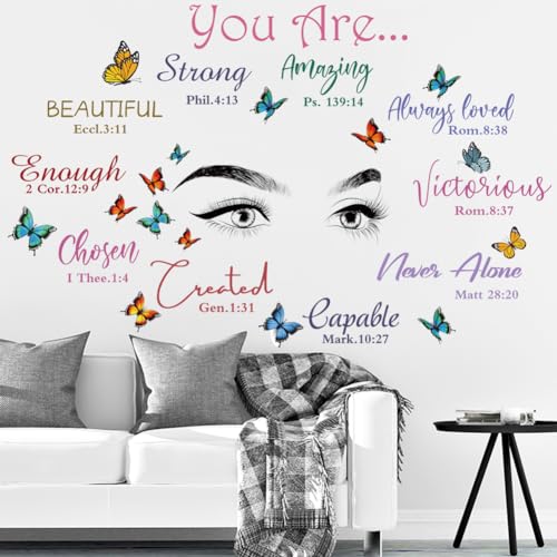 Datesno Beautiful Eyelash Eyes Wall Decor Vinyl Art Inspirational Quotes You Are Beautiful Stickers Butterfly Decals Bedroom Decoration for Living Room Home Decor, Chroma