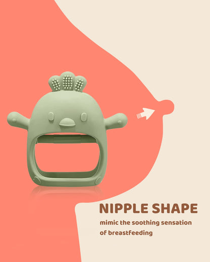 2 Packs Baby Teething Toy for 0-6 6-12 Months, Food Grade Silicone Teething Mitten, Anti Dropping Wrist Hand Teethers Baby Chew Toys for Sucking Needs, BPA Free (Green & Caramel)
