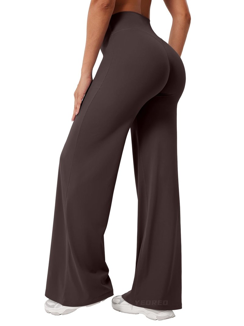 YEOREO Workout Leggings Womens No Front Seam Straight Leggings 31.5" High Waist Buttery Eddiy Gym Yoga Pants Dark Brown L
