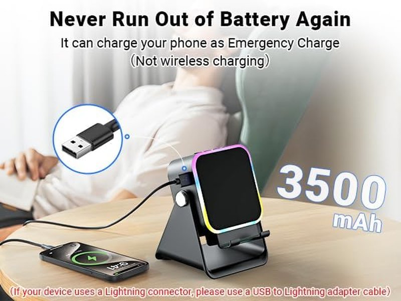 Induction Speaker - 5-in-1 Wireless Bluetooth Audio with Phone Stand & Colorful Light | Rechargeable for iPhone & Android (Black)