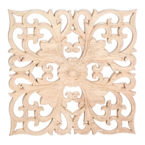 MUXSAM Square Wood Carved Onlays Appliques, Unpainted Ornate Wooden Carvings Center Decals for Closet Door Cabinet Drawer Wall Ceilling Dresser Wardrobe Furniture DIY Decor(2-Pack, 12cm/4.7")