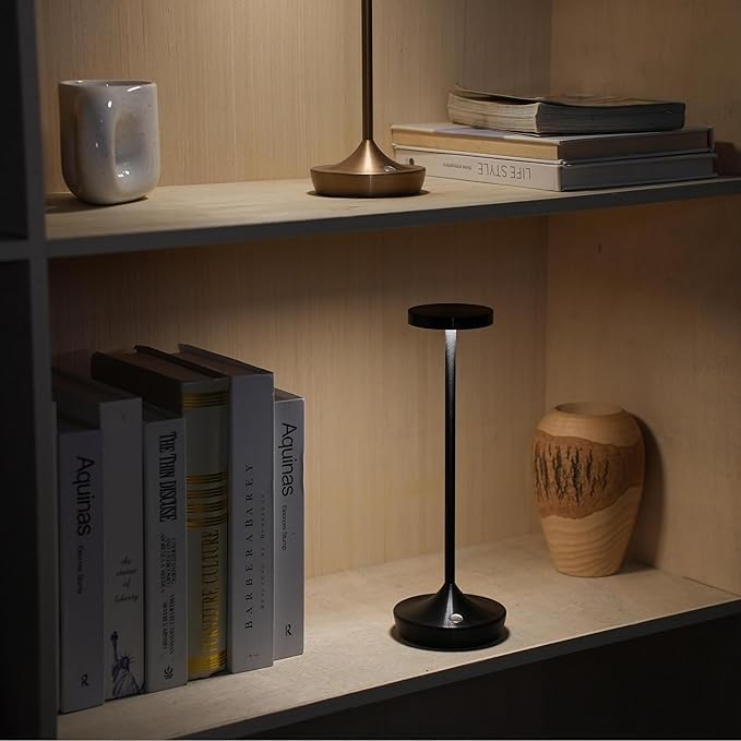 Cordless Table Lamp Rechargeable - 6000mAh LED Battery Operated Table Light - Portable Touch Dimmable Outdoor Waterproof Table Lamps for Patio Restaurant Dining (Black)