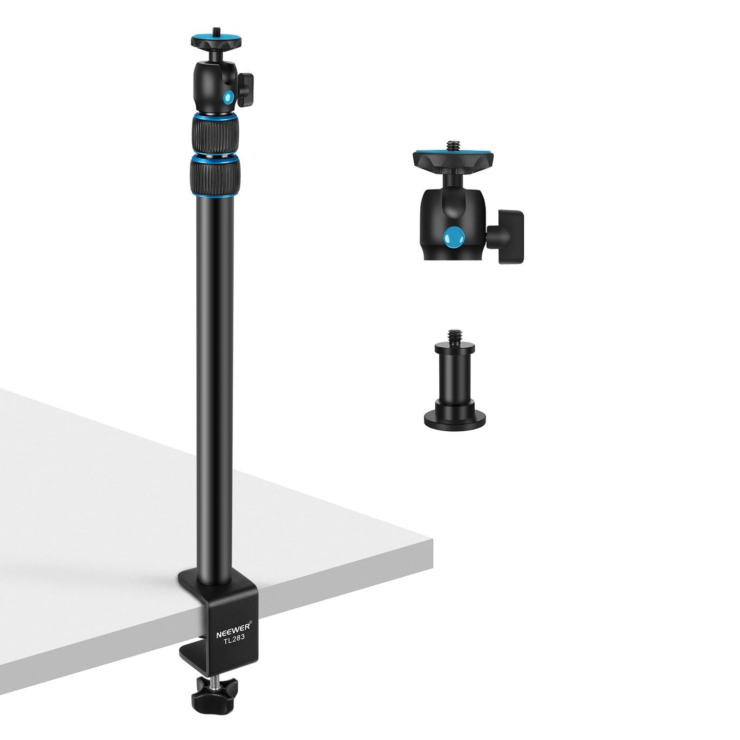 NEEWER Extendable Camera Desk Mount with Ball Head, 17"-40" Adjustable Table Light Stand with 1/4" Screw & C Clamp for DSLR Camera, Ring Light, Live Stream, Vlog, Max Load: 6.6lb/3kg, TL283 (RED)