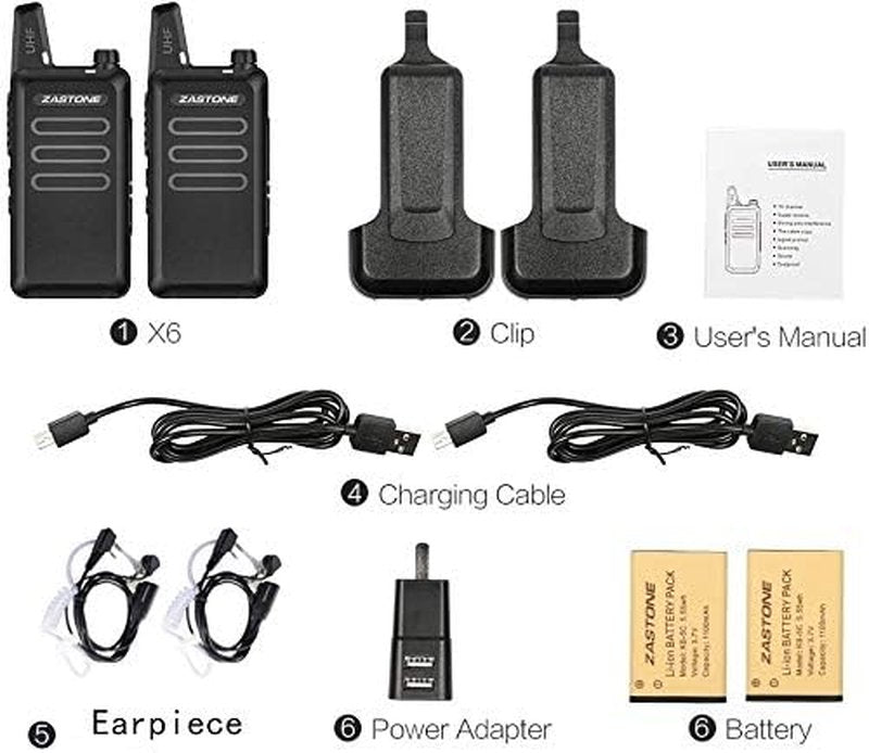 X6 Long Range Two-Way Radios - Rechargeable 3W Walkie Talkies with Earpiece | 16 Channels, 2 Pack