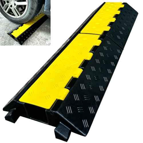 Foldable1 Channel Rubber Cable Protector Wire Hose Protective Ramp 22000Lbs Load Capacity Traffic Speed Bump for Asphalt Concrete Gravel Driveway Indoor Outdoor (1PACK)