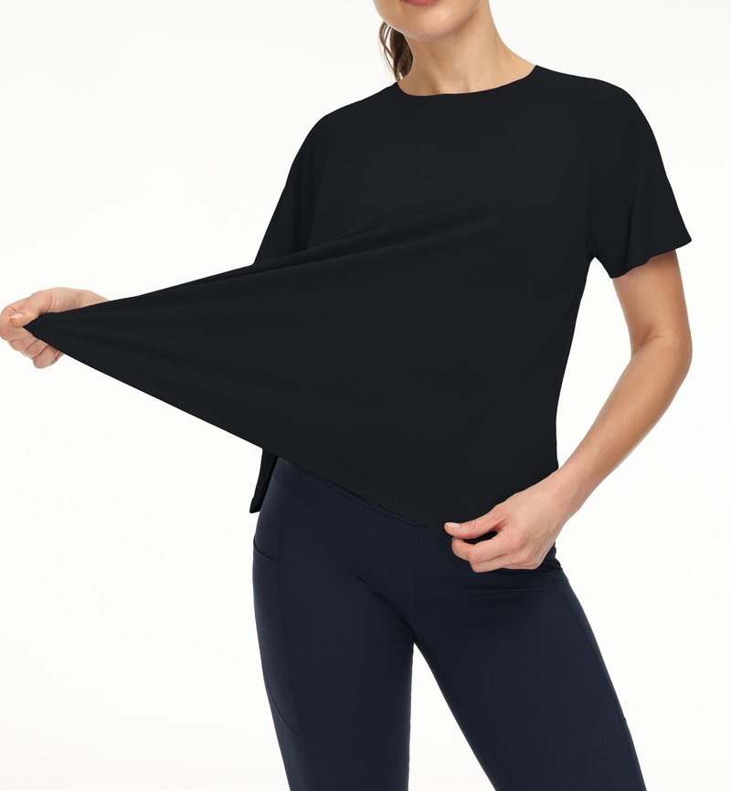 THE GYM PEOPLE Women's Short Sleeve Workout Shirts Breathable Yoga T-Shirts with Side Slits Athletic Tee Tops Black