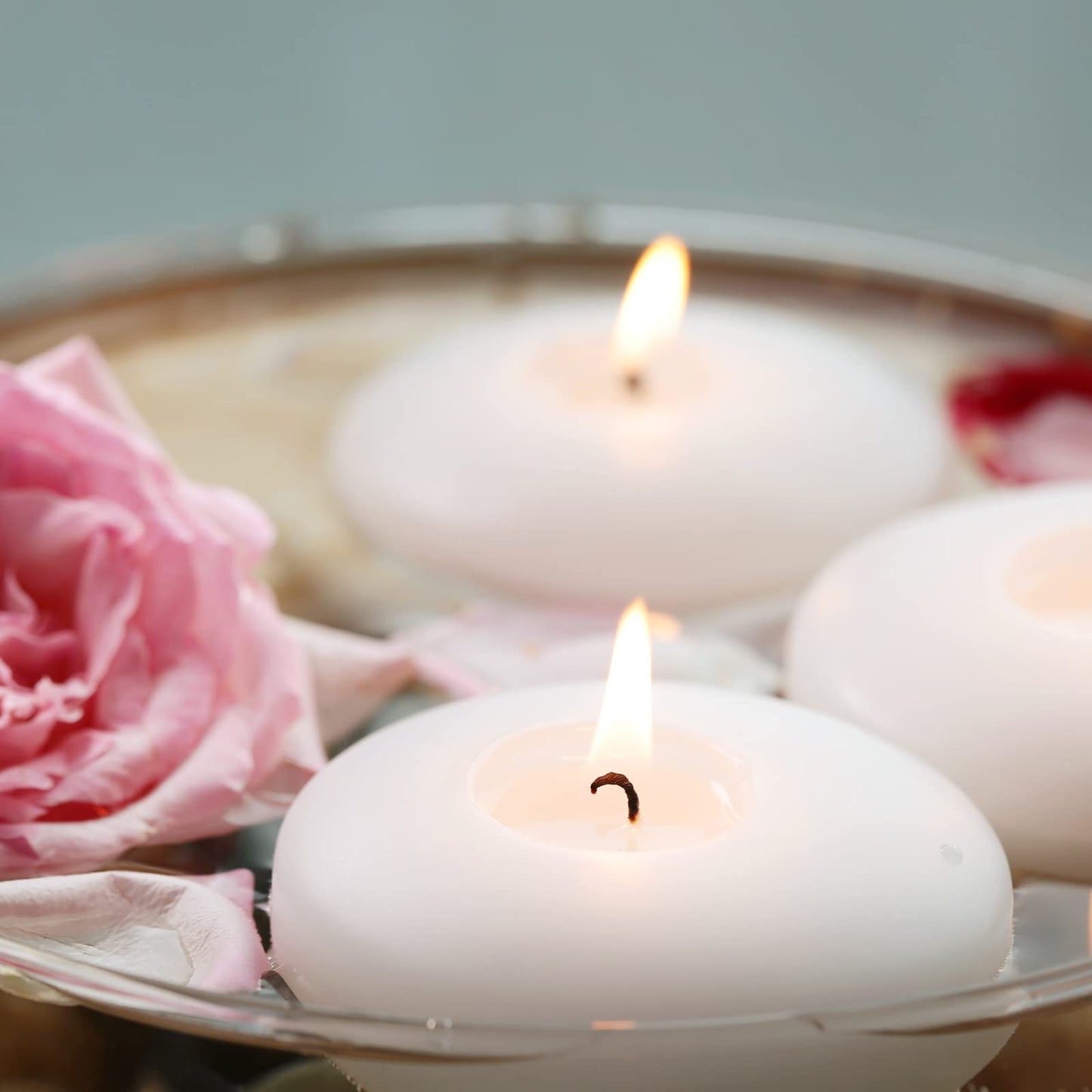 KNOURT 36 Pack Floating Candles, 3” White Unscented Dripless Wax Burning Candles, for Weddings, Party, Cylinder Vases, and Home Decorations