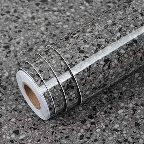 Dark Gray Terrazzo Contact Paper 78.8" X 16"Terrazzo Wallpaper for Bathroom Granite Countertop Peel and Stick Contact Paper for Desk Top Vinyl