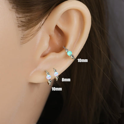 2Pcs 18G Hypoallergenic Cartilage Earrings for Women & Men 316L Surgical Steel Huggies Earrings for Sensitive Ears, Lightweight Mini Thin Jewelry for Tragus/Helix/Nose Multiple Piercing Opal Earrings