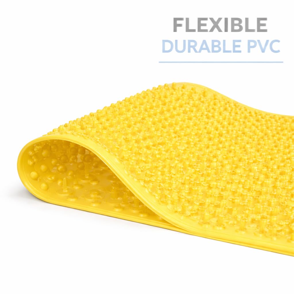 Grass Textured Spa Quality Foot Scrubber Bathmat Bathroom Tub & Bath Mat Anti-Slip 24.5" x 13.5" (Yellow)