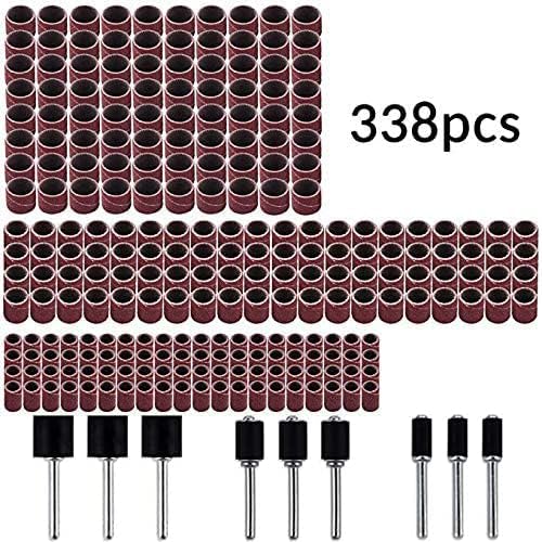 338pcs Sanding Drum Kit with Free Box fits Dremel Includes Rubber Drum Mandrels - 1/2, 3/8 & 1/4"#21-MST