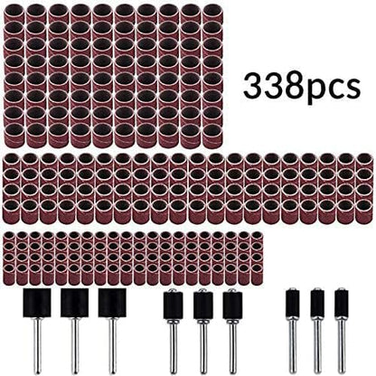 338pcs Sanding Drum Kit with Free Box fits Dremel Includes Rubber Drum Mandrels - 1/2, 3/8 & 1/4"#21-MST